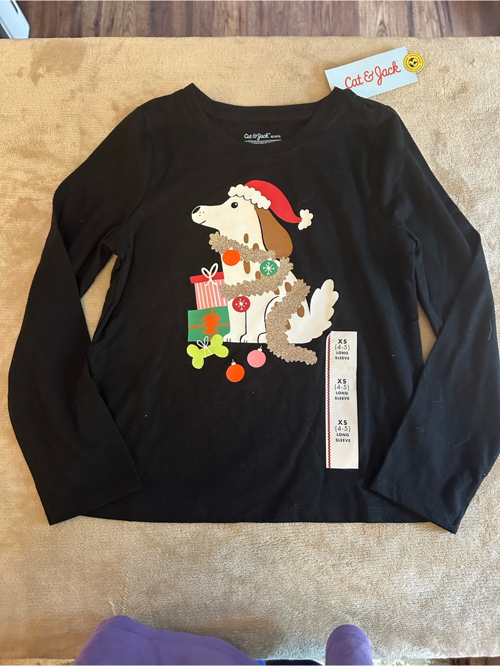 Cat & Jack Black Long-Sleeve Holiday Dog Graphic Tee